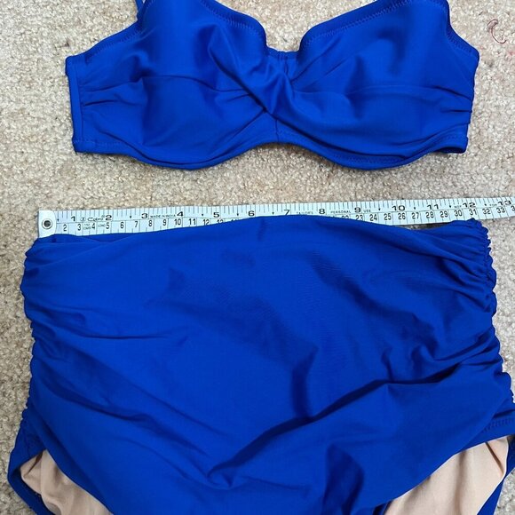 J. Crew Bandeau 2 Piece Bikini Swimsuit Size Small 32 B High Waist Ruched Blue - Picture 15 of 16
